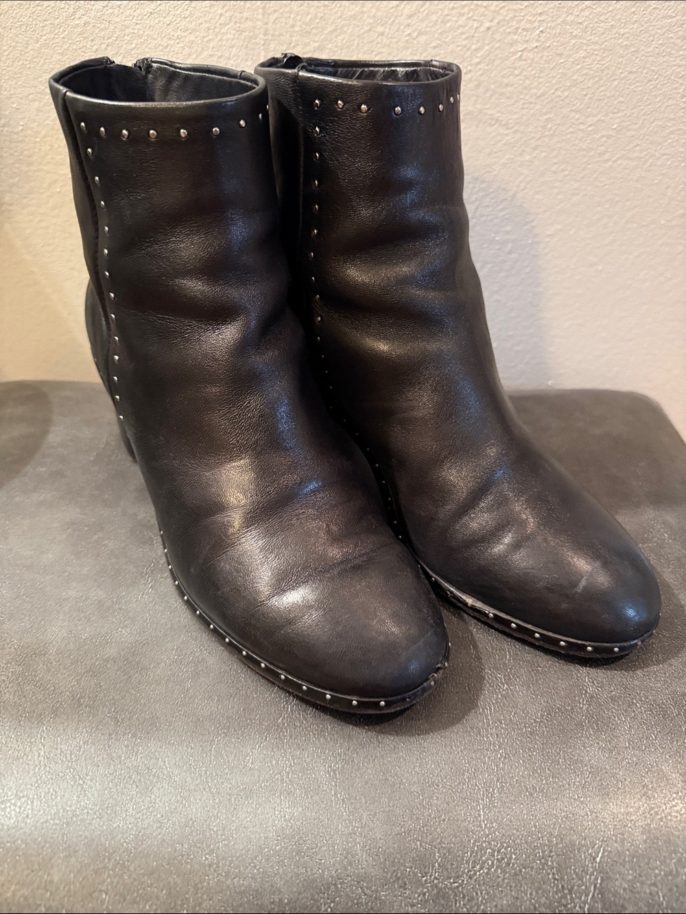 rag & bone Black Leather Studded Ankle Booties